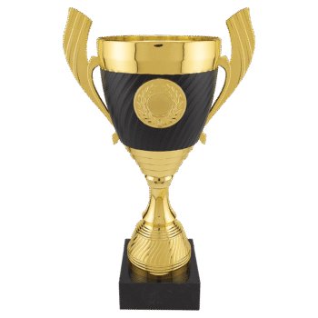 Gold with Black Completed Plastic Cup Trophy with Black Marble Base