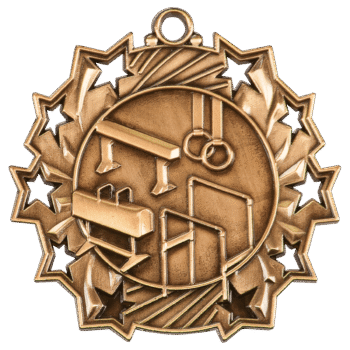 2 1/4" Antique Bronze Gymnastics Ten Star Medal
