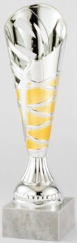 Silver and Yellow Plastic Cup on White Marble Base