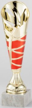 Silver and Orange PlastIc Cup on White Marble Base