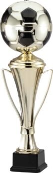 Gold  Cup with Soccer Ball on Elegant Black Synthetic Base
