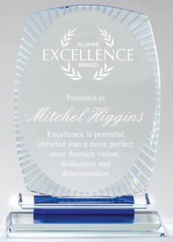 Crystal Rectancle Scalloped Aurora Blue Award on Blue Crystal Base